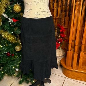 Ideology Women’s 100% Leather Suede Knee Length Bottom Flare Skirt Black Size 6